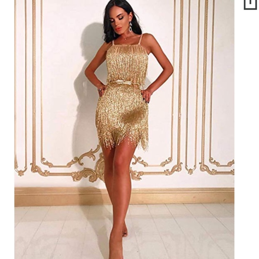 NWOT Gold tassel mini dress